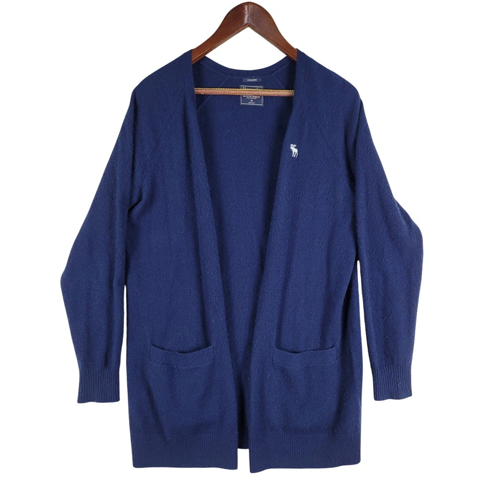 Abercrombie & Fitch Cardigan Women's M Blue Good Cashmere Open Front Moose Logo